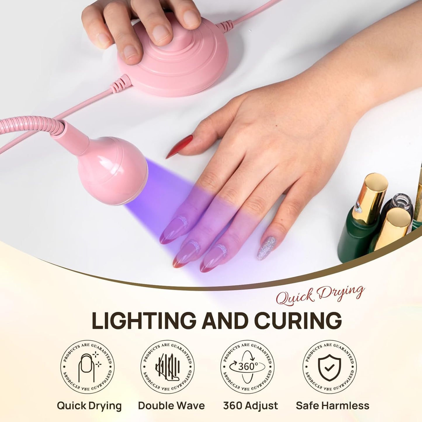 LED Nail Lamp, Quick Drying UV Light for Gel Nails Foot Control LED Nail Cure Lamp, Flash Cure Light with Gooseneck and Clamp for Gel Nails