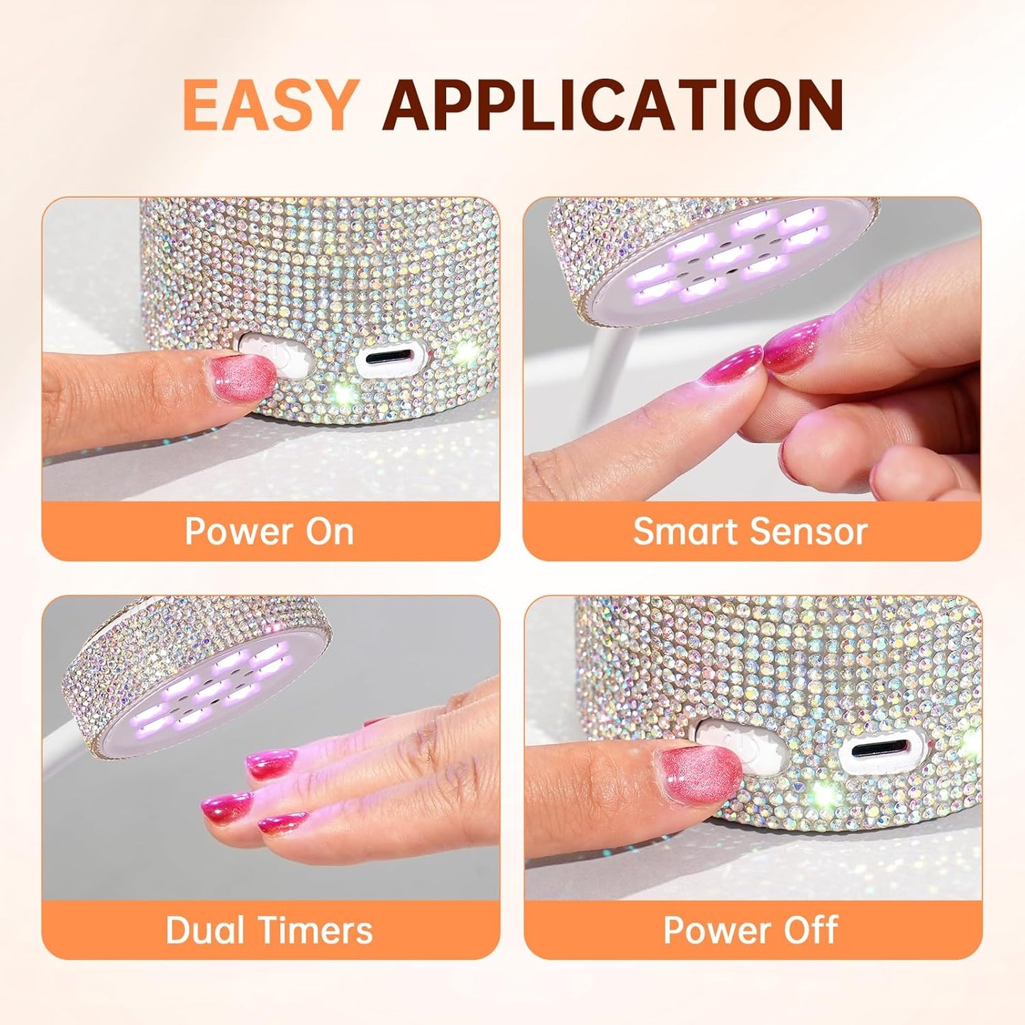 UV LED Nail Lamp, Mini UV Light for Gel Nails Polish, Rechargeable LED Flash Cure Nail Dryer, Quick Drying Goosenecks UV Nail Lamp for Home Nail Salon DIY Manicure, AB Diamond