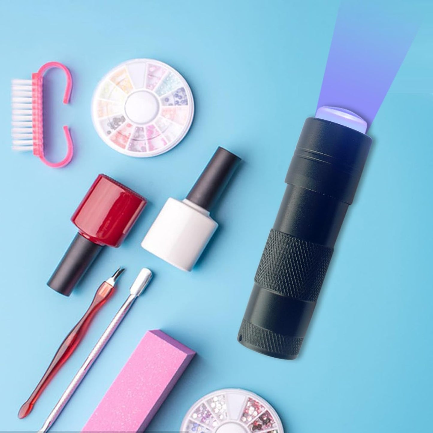 Portable Handheld UV Light For Gel Nails, LED Mini UV Nail Lamp With French Tip Stamp Silicone Head, Small Lámpara Para UñAs U V Flashlight Nail Dryer