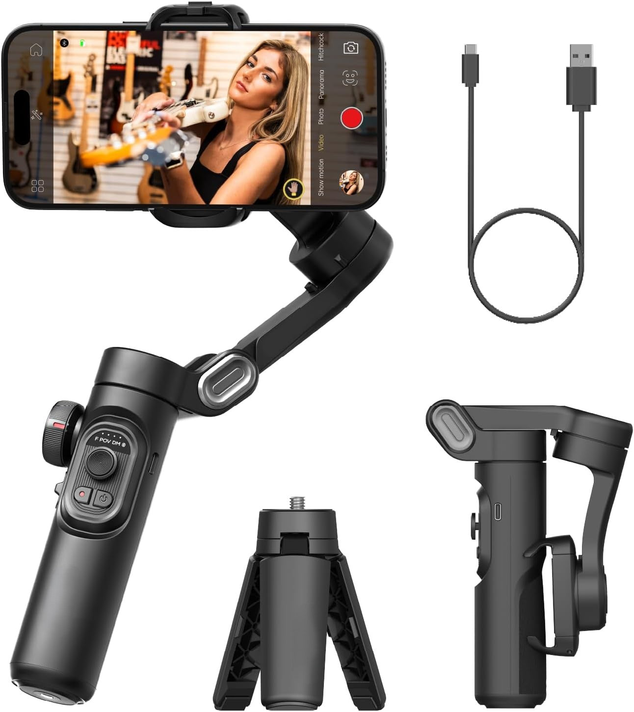 Phone Gimbal Stabilizer 3-Axis Smartphone Foldable Handheld Gimbal for iPhone with Focus Wheel TikTok YouTube Vlog Stabilizer for iPhone17 16 15 14 13 Pro Max Android-Smart XE
