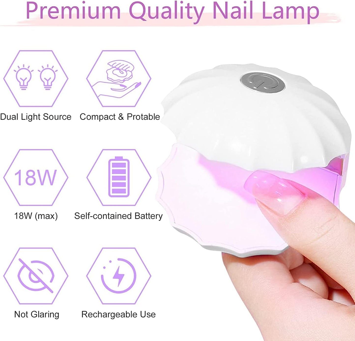 Mini Nail LED Lamp, 18W Shell-Shaped Nail Lamp Portable UV Light Nail Lamp USB Rechargeable Nail Polish Curing Lamps, Home Salon Nail Art DIY Tools Nail
