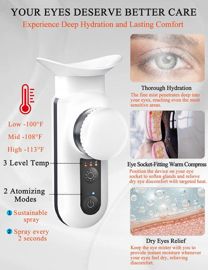 Heated USB Nano Eye Moisturizer & Soother - Portable Drops Steamer for Dry Eye, Rechargeable Electric Mist Sprayer With Warm Compress