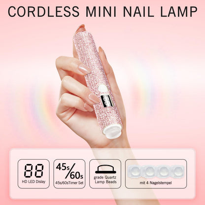 Handheld UV Light for Gel Nails, Glitter UV Nail Lamp, Cordless Portable Mini Gel Nail Lamp for Fast Curing, Rechargeable LCD Polish Nail Dryer