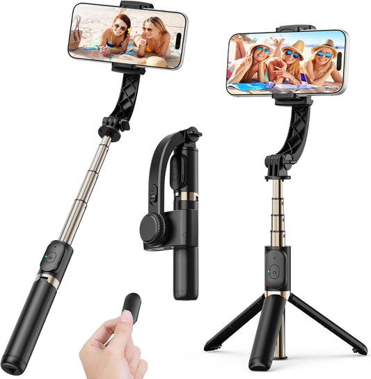 Smartphone Gimbal Stabilizer, 1-Axis Auto Balance & 360° Rotation, Extendable Aluminum Selfie Stick Tripod with Remote Control for iPhone & Android