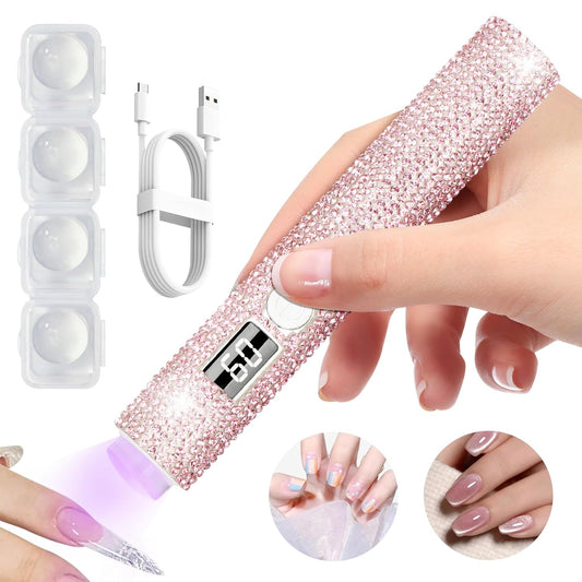 Handheld UV Light for Gel Nails, Glitter UV Nail Lamp, Cordless Portable Mini Gel Nail Lamp for Fast Curing, Rechargeable LCD Polish Nail Dryer