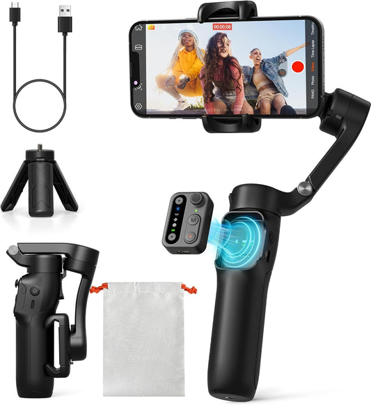 Gimbal Stabilizer for iPhone, Phone Stabilizer with Detachable Remote Control, Portable Foldable 3-Axis Phone Gimbal for Android