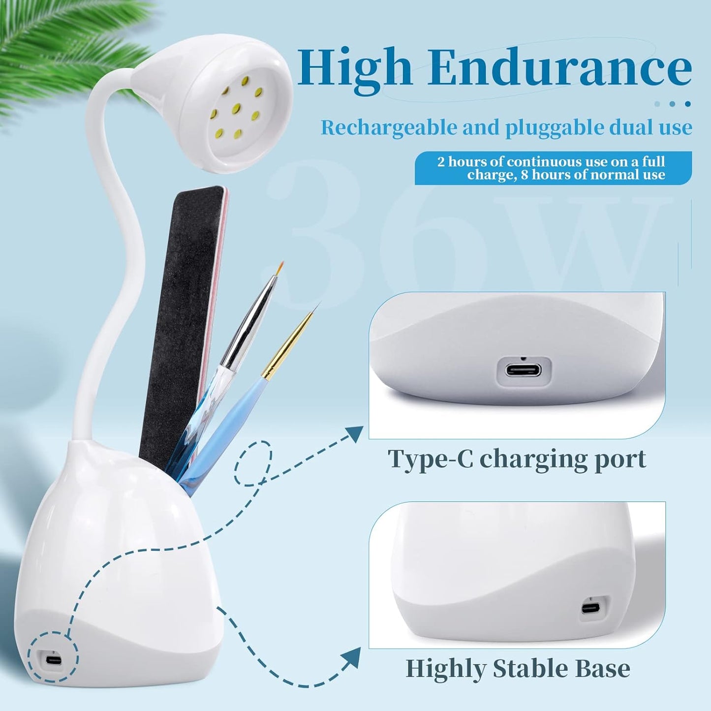 LED UV Nail Lamp: 36W Mini UV Light for Gel Nails with Nail Brush Holder Gel Nail Lamp and Flash Cure Light for Nails Portable U V Lamp