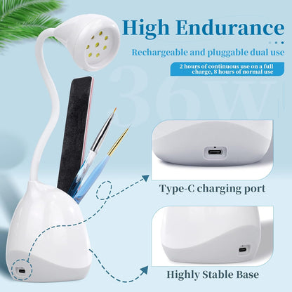 LED UV Nail Lamp: 36W Mini UV Light for Gel Nails with Nail Brush Holder Gel Nail Lamp and Flash Cure Light for Nails Portable U V Lamp