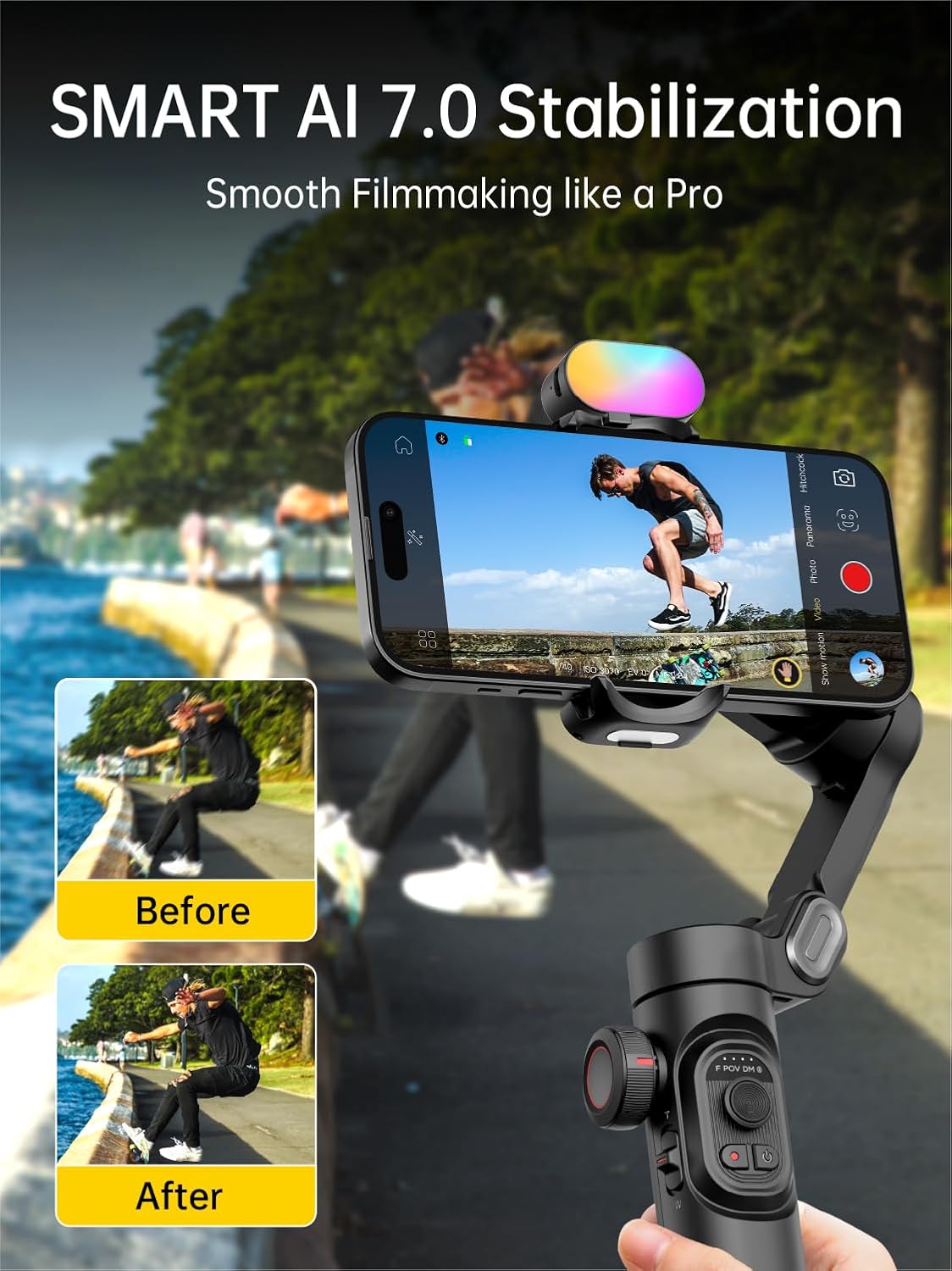 Phone Gimbal Stabilizer 3-Axis Smartphone Foldable Handheld Gimbal for iPhone with Focus Wheel TikTok YouTube Vlog Stabilizer for iPhone17 16 15 14 13 Pro Max Android-Smart XE