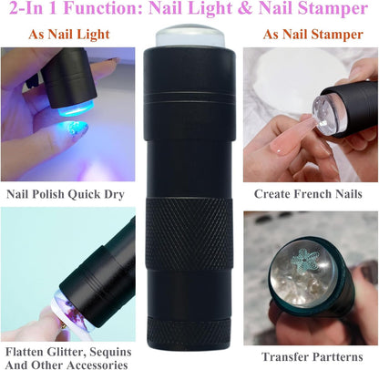 Portable Handheld UV Light For Gel Nails, LED Mini UV Nail Lamp With French Tip Stamp Silicone Head, Small Lámpara Para UñAs U V Flashlight Nail Dryer