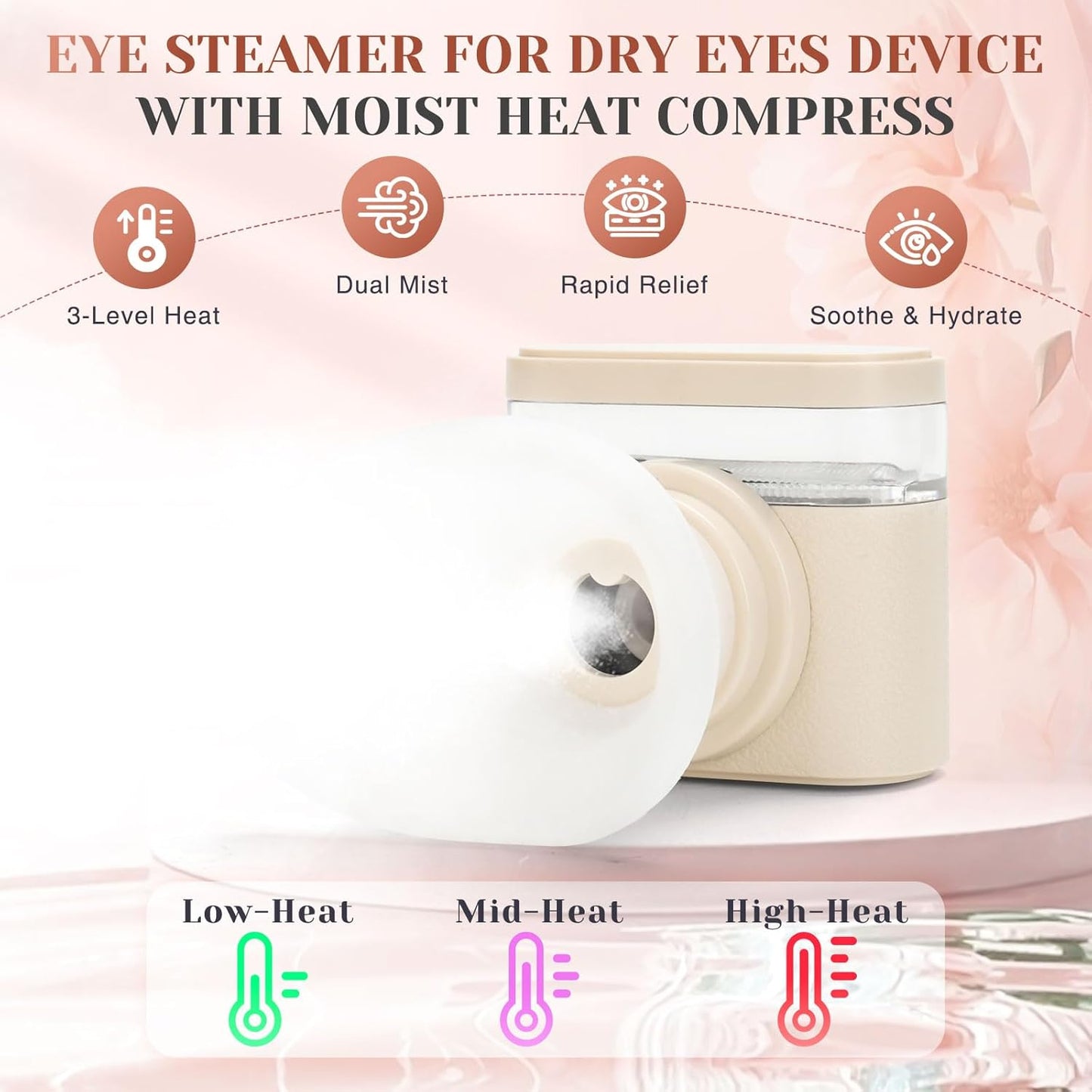Portable Heated Eye Steamer for Dry Eyes - 3 Heat Settings, Warm Moist Heat Therapy to Restore Natural Tears, Dry Eye Relief Sprayer