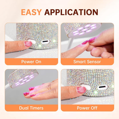 UV LED Nail Lamp, Mini UV Light for Gel Nails Polish, Rechargeable LED Flash Cure Nail Dryer, Quick Drying Goosenecks UV Nail Lamp for Home Nail Salon DIY Manicure, AB Diamond